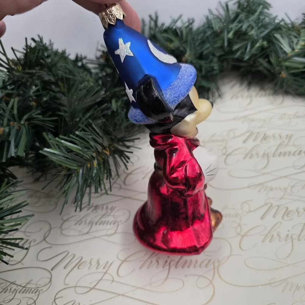 1999 Christopher Radko Disney Fantasia Sorcerer Mickey Brooms Glass Ornaments